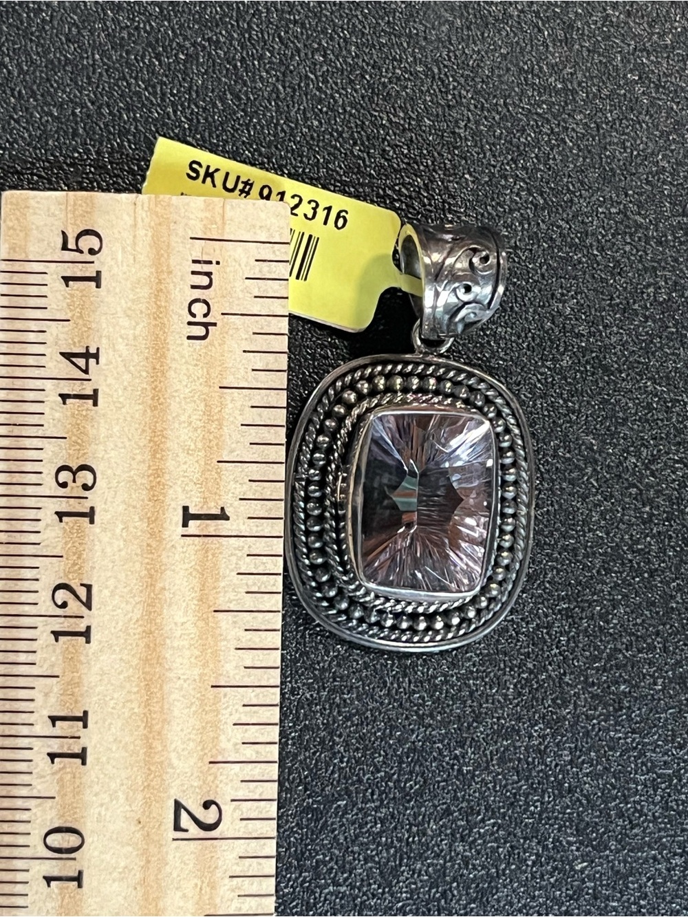 Sterling Silver Purple Crystal Pendant.Large. Light purple. Quartz?